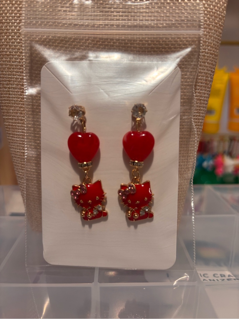 Red Heart & Hello Kitty Dangle Earrings